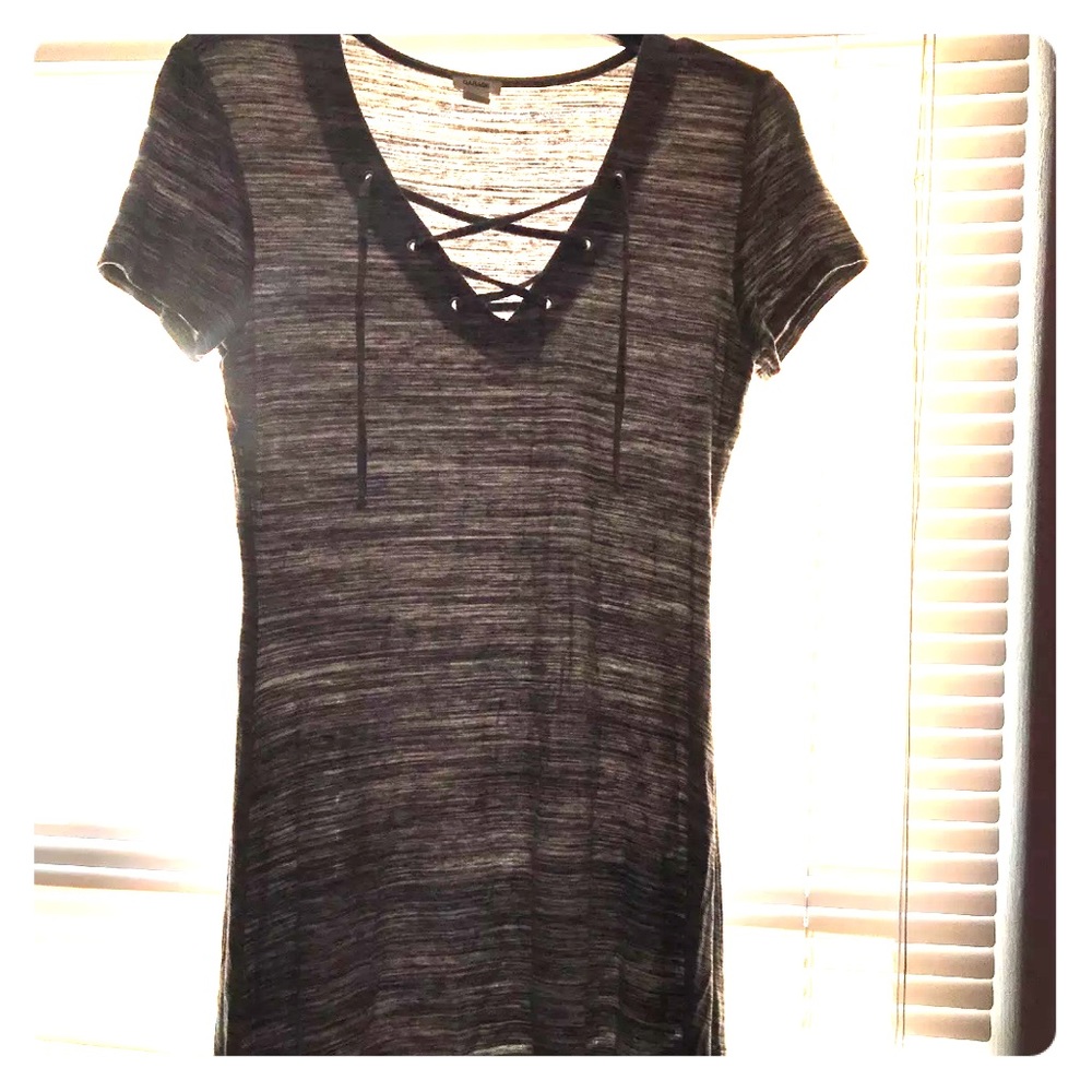 Gray lace up V-neck summer dress